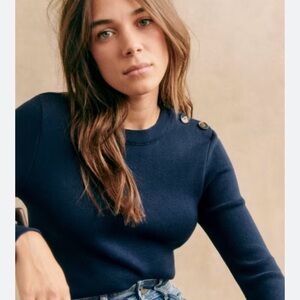 Sezane-Matthis Navy Blue Sweater with Button Detail-NWTO-XXL
